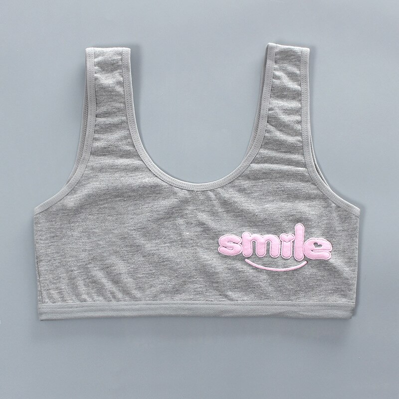 10PC Bra for Girls 12Year Old Teen Crop Top Smile Printed Bra Children Sport Training Bras 8-14 10 Kids Vest Underwear Puberty: gray