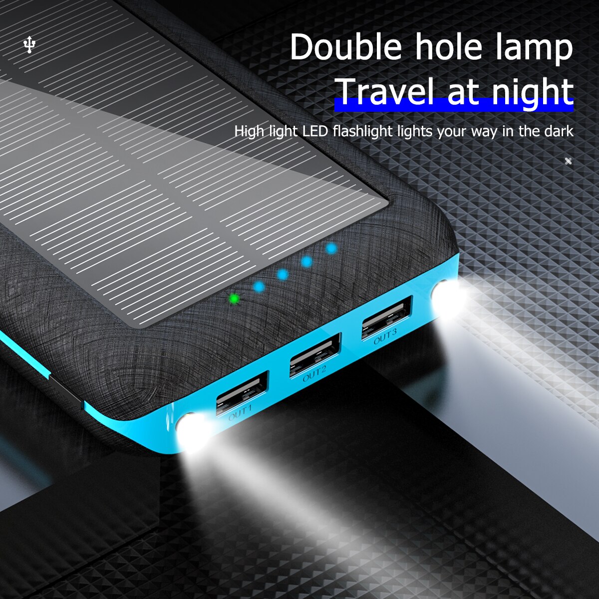 Banca di energia solare Wireless 80000mAh 3 porte usb caricabatterie rapido Qi per Smartphone lampada portatile a doppio foro per banca di potere portatile