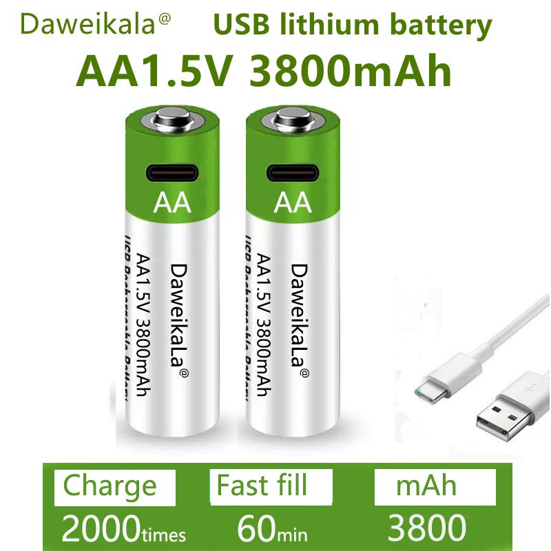 Snel Opladen 1.5V Aa Lithium Ion Batterij Met 3800Mah Capaciteit En Usb Oplaadbare Lithium Usb Batterij Voor Speelgoed toetsenbord