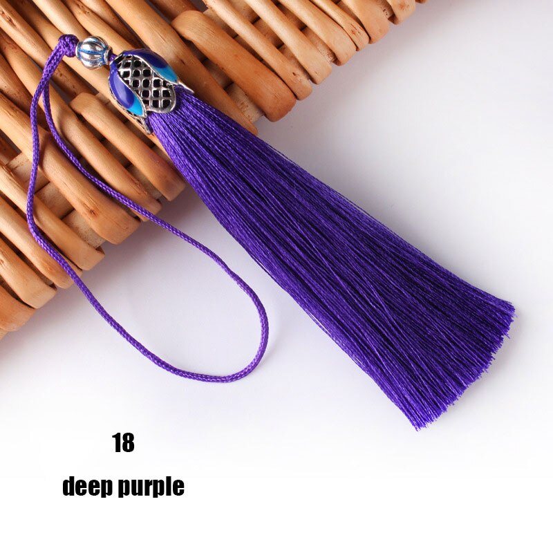 Pincel de flecos de seda, accesorio colgante para la fabricación de joyas DIY, borla de satén de seda, artesanía hecha a mano, suministro, 5/10 piezas, 8cm: 10PCS / 18 deep purple