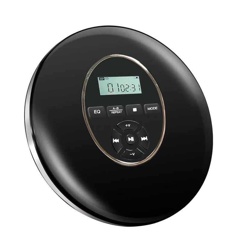 Round Style Portable -CD Player Headphone HiFi Music Reproductor -CD Walkman Discman Player Shockproof Lecteur -CD: Black