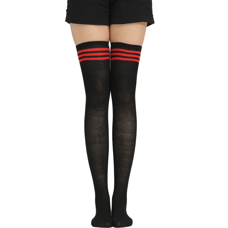 Women Girls Long Tube Socks Stripes Over Knee Length Sports Stockings for Dancing Running Travelling Cycling: black red