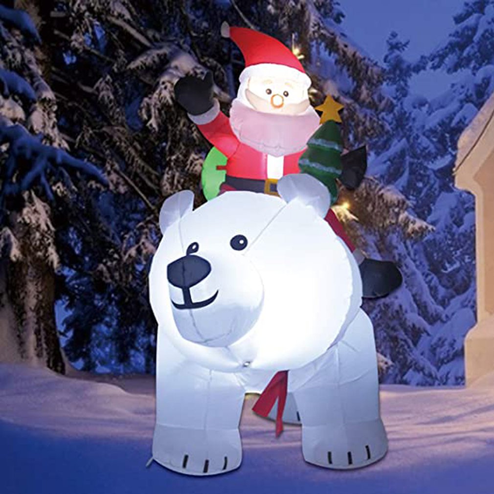Christmas Self-inflatable Santa Claus model Riding a Large bear LED lighting indoor and outdoor decoration