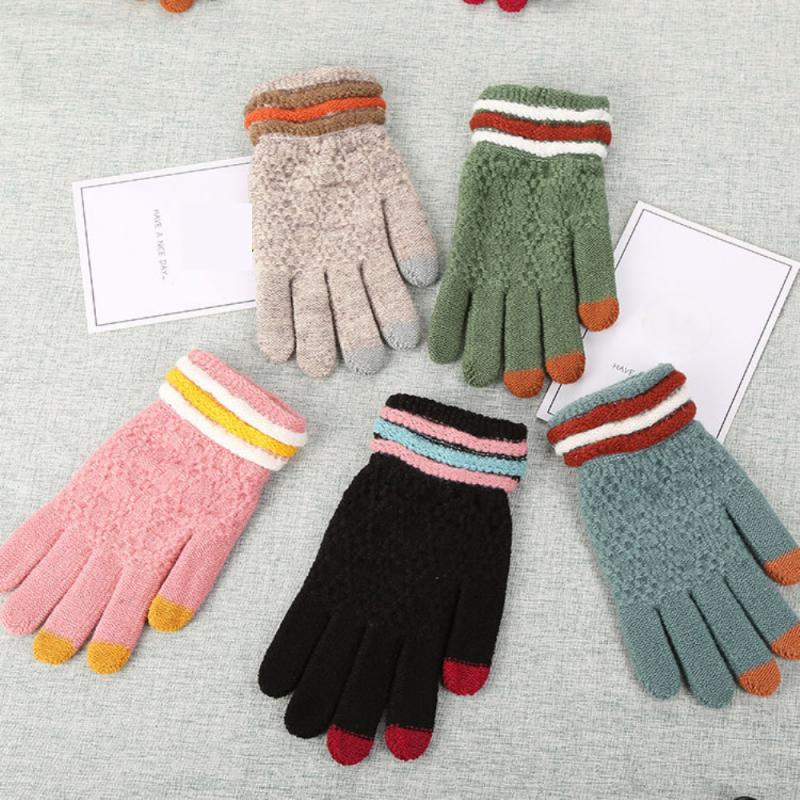 Guantes de punto cálidos para invierno, manoplas antideslizantes de lana gruesa para exteriores, mitones de dedo completo