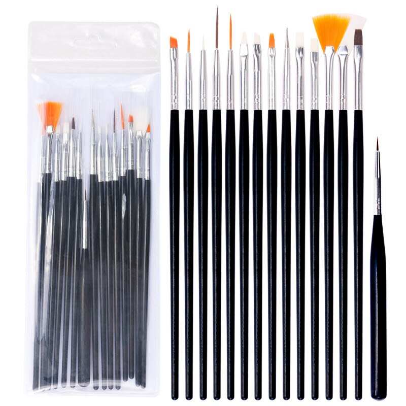 NAIL ART & BRUSHES 15 pcs Nail Art Brushes Set Liner Striping Brush for Strokes, Details Painting, Elongated Lines Pen