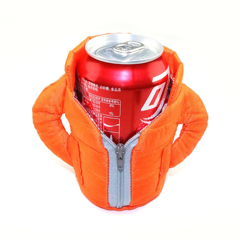 jacket to keep drinks cool beer clothes cola drinks winter down jacket beverage warm clothing insulated beer insulated cover: Orange-down jacket