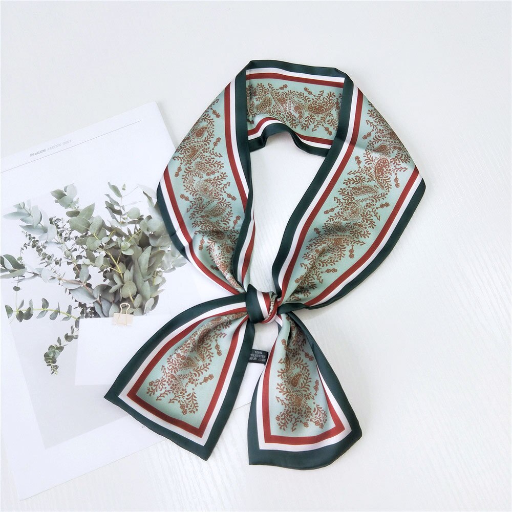 Kleine twill zijden haarsjaal voor dames print halsdoek lint sjaal lange smalle hoofddoek handvat tas sjaals voor dames: 15