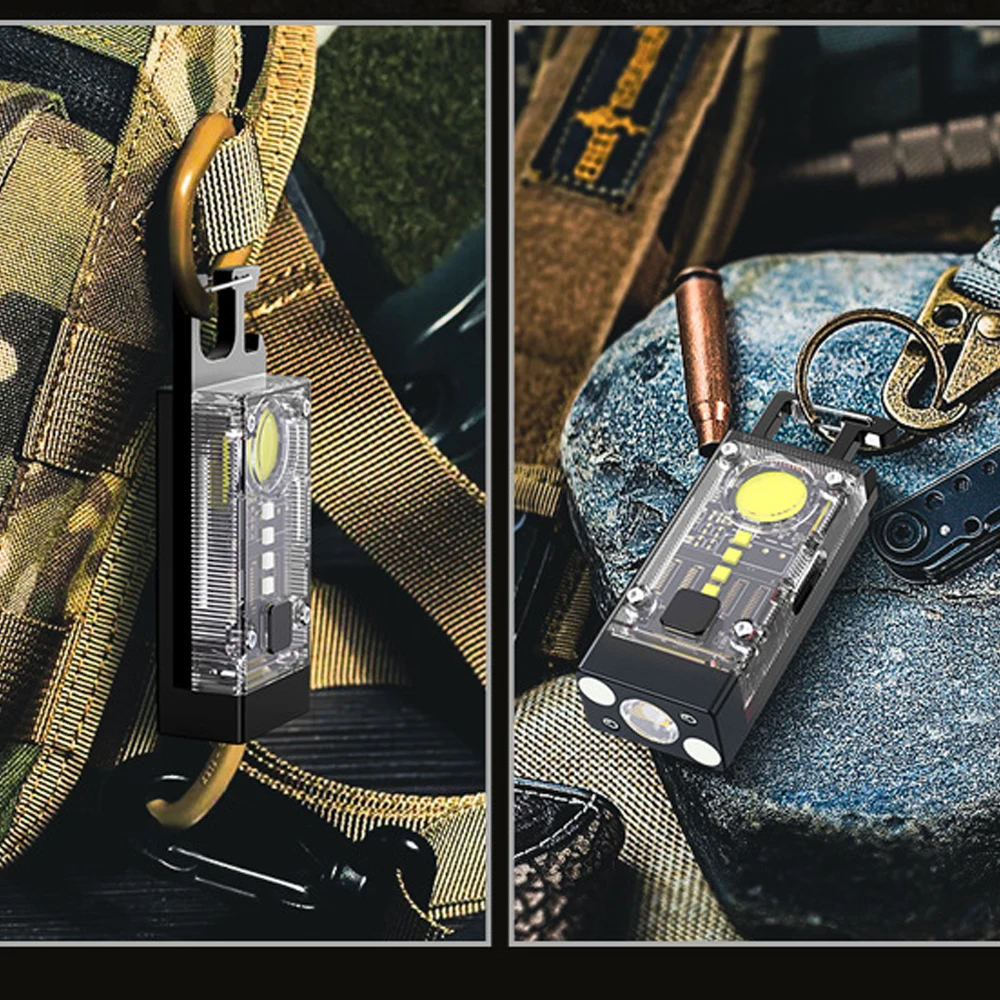 Mini lampe de poche LED solaire EDC, torche porte-clés multifonctionnelle portable, lanterne de camping COB aste par USB avec magnétique de bain