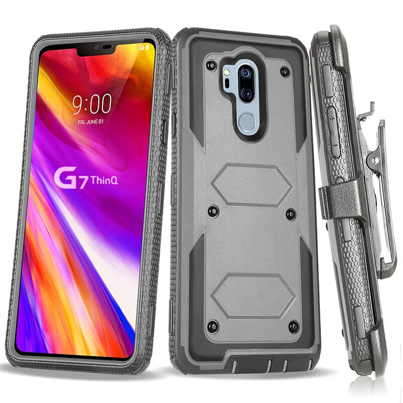Voor lg  g7 thinq  / g7+ g710em robuuste, robuuste hoes met riemclip, holsterhoes, anti-beschermende harde achterkant voor lg  g7: Grijs