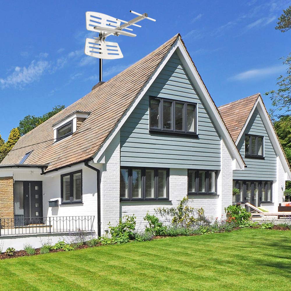 Newest Outdoor TV Antenna Amplified Digital HDTV Antenna with Mounting Pole 150Miles Long Range Amplifier Signal Booster