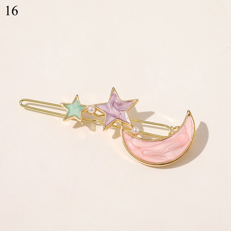 Vintage coloré perle épingles à cheveux géométrique papillon fleurs étoiles lune style pinces à cheveux doux coréen Barrette cheveux accessoires: 16