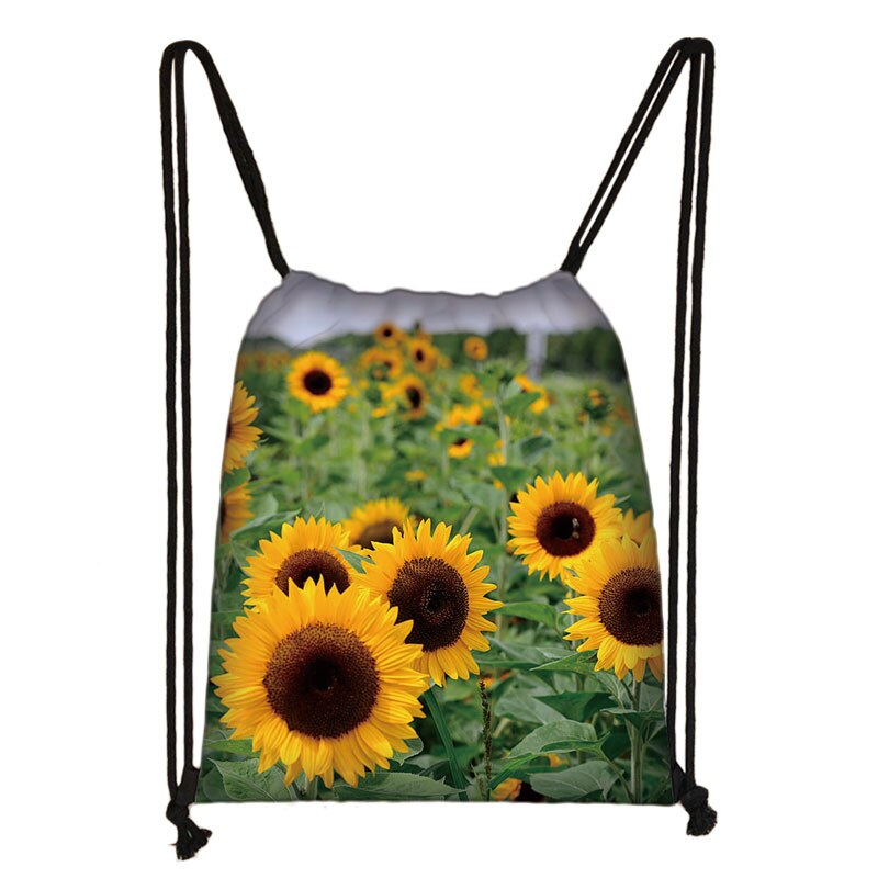 Van Gogh Sunflower Starry Night Drawstring Bag Women Canvas Storage Bags Casual Backpack Ladies Travel Bag: skdsunflower16