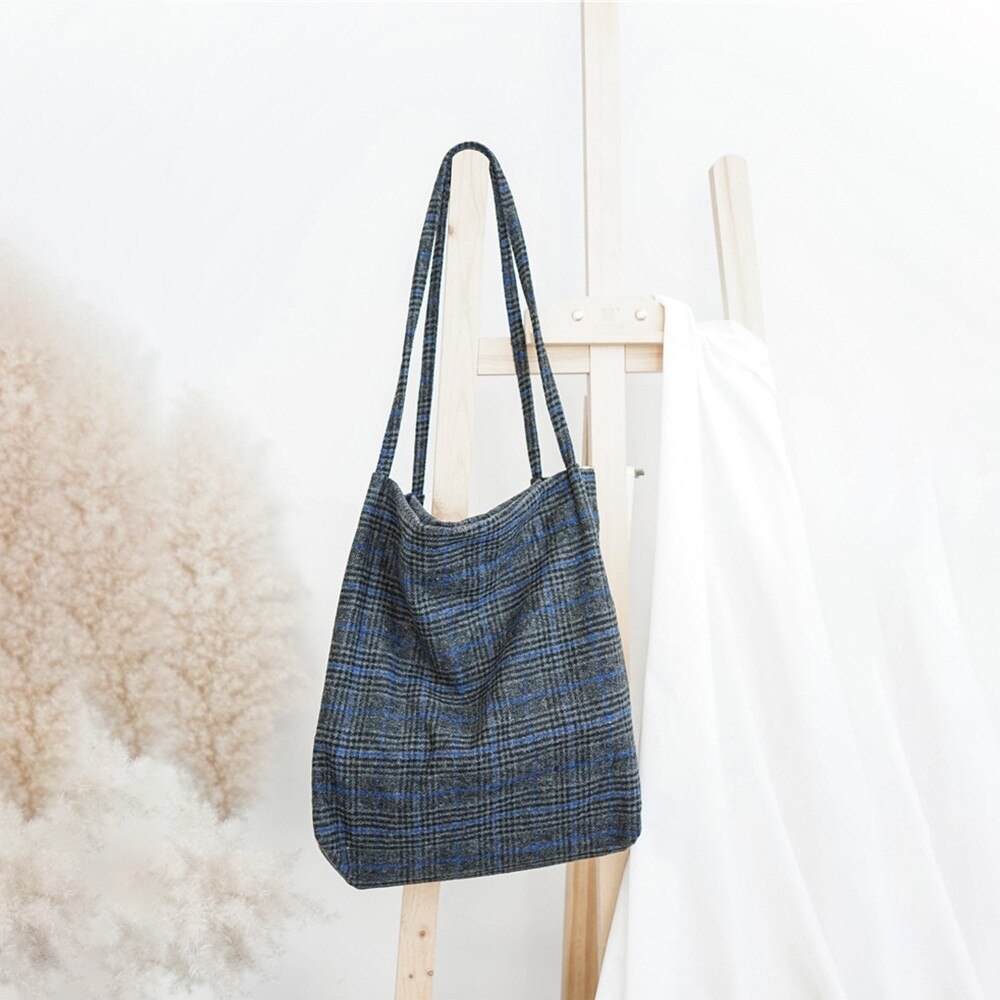 Frauen Mesh Woolen Leinwand Echten Schulter Tasche Damen Vintage Plaid Handtasche Totes Weibliche Baumwolle Wolle Tuch Einkaufstaschen