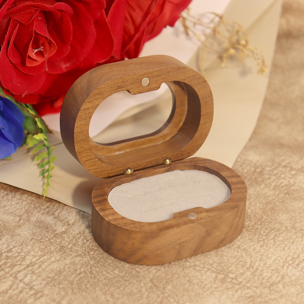 Caja de madera Retro para anillos de compromiso, caja de almacenamiento de joyería, caja para anillos de boda, Mini exhibición de anillos, soporte para anillos de pareja, boda: Oro