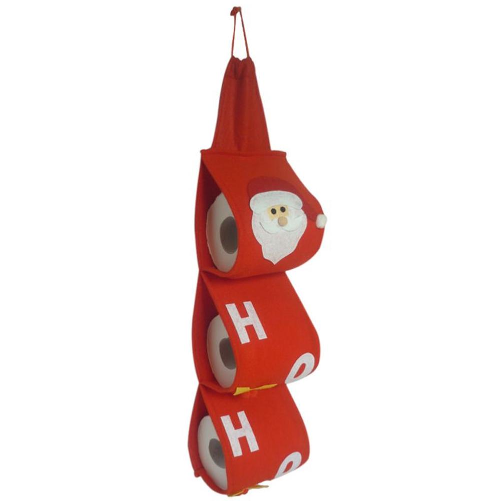 3 capas patrón de Papá Noel rollo de papel higiénico cubre decoración de Navidad baño toalla colgante servilleta bolsa de almacenamiento organizador titular: Red