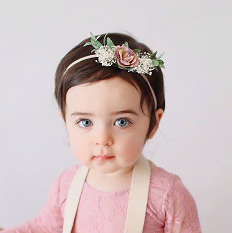 Kunstige rosenblomst blade pandebånd krans baby piger hoved hårbånd hårbøjle børn hår tilbehør diy krans hovedbeklædning