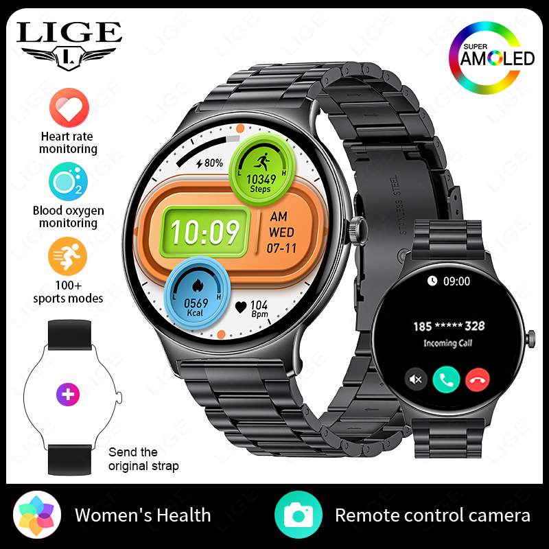 LIGE Nuovo Astuto Della Vigilanza Delle Signore 466*466 AMOLED HD Schermo Braccialetto di Salute delle Donne Quadranti Personalizzati Chiamata Bluetooth Sport Smartwatch Delle Donne: BIANCO