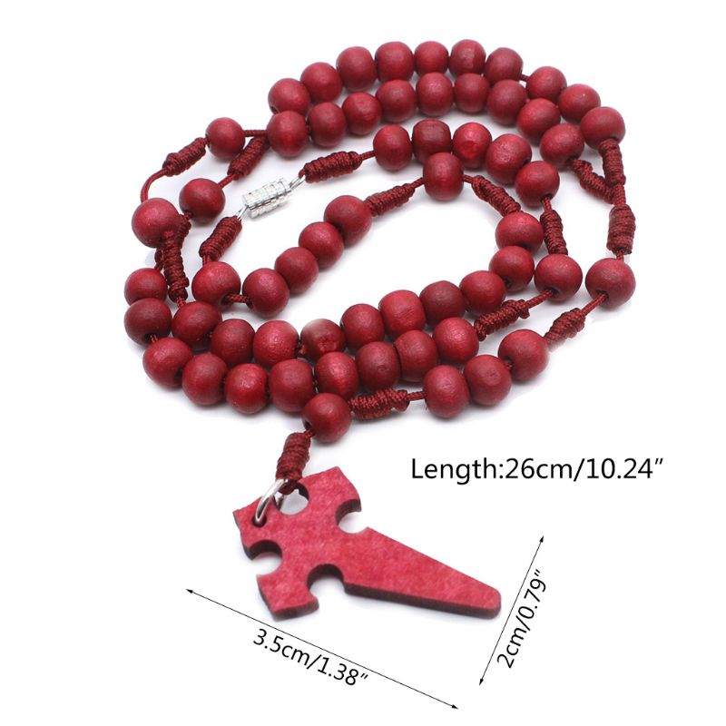 Jezus Houten Gebed Kralen 6mm Rozenkrans Kruis Ketting Hanger Geweven Touw Ketting Sieraden Accessoires