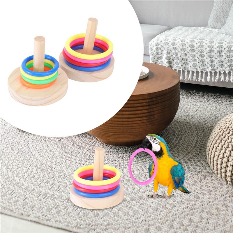 2 Sets Wooden Interactive Parrot Toys Parrot Ring Toys for Parrot