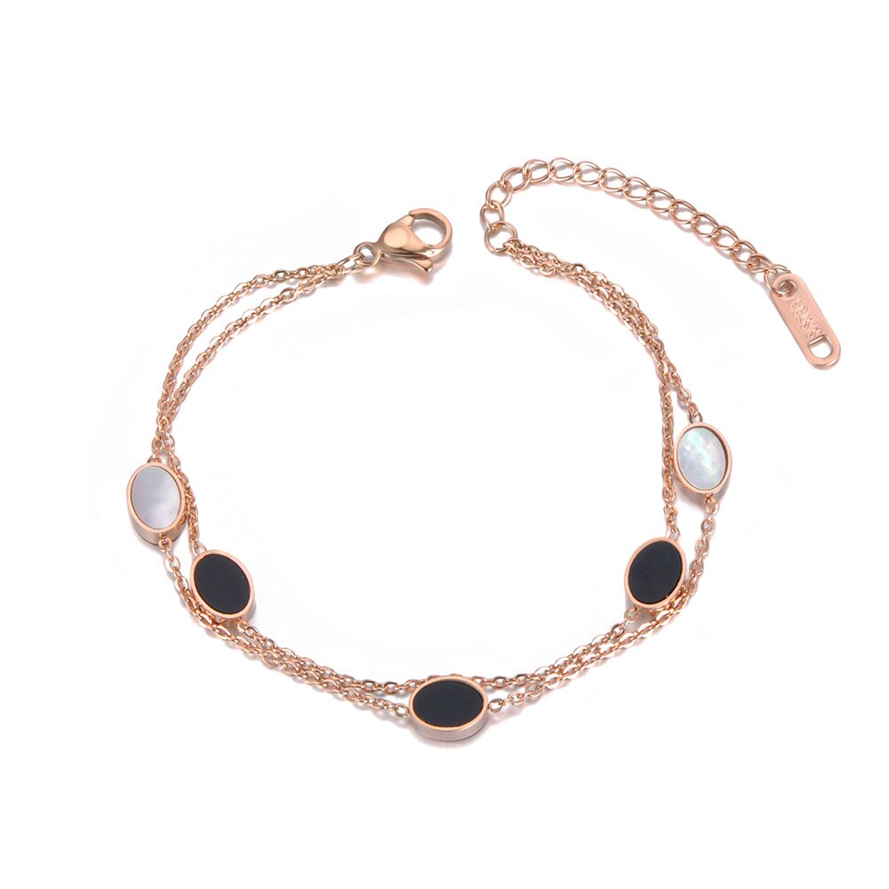Lokaer Dubbele Lagen Wit/Zwarte Ovale Shell Charm Armband Rvs Bohemen Chain & Link Armbanden Sieraden B19073: Rose Goud Kleur