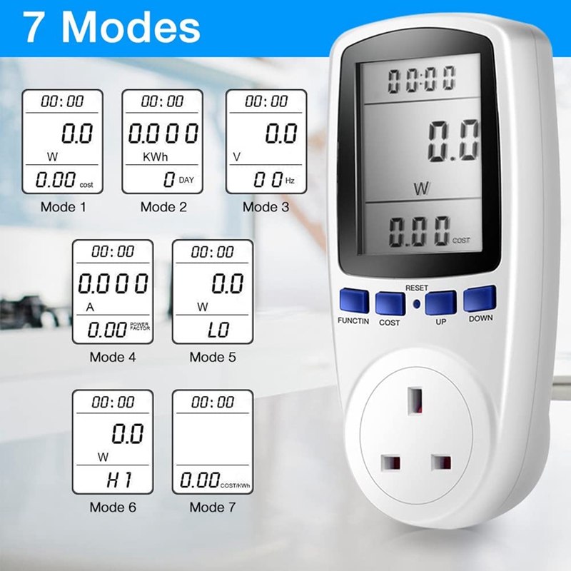 2 Pack Plug Electricity Power Consumption Meter, Power Meter Energy Monitor Electricity Usage Monitor UK Plug