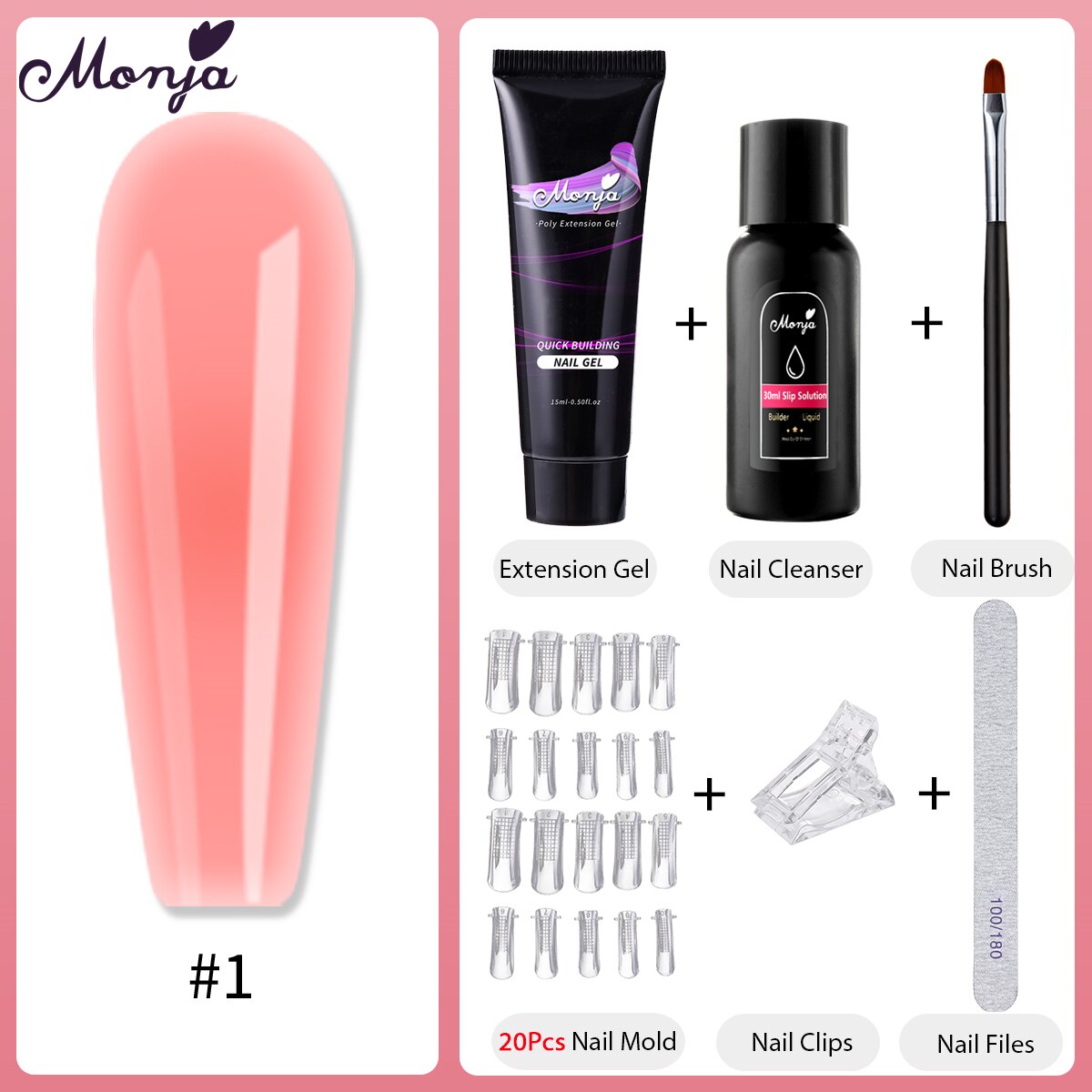 Monja 6 Stks/set Nail Art Uitbreiding Kit Acryl Uv Gel Nail Files Nail Mallen Builder Schilderen Borstel Anti Oplossing Diy manicure Set: 1