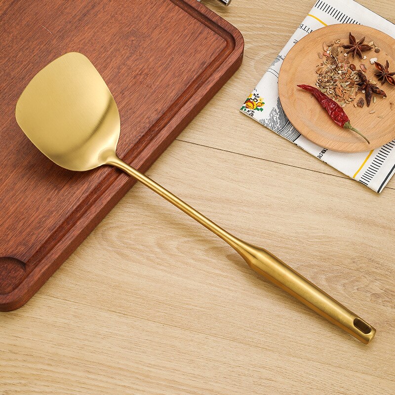 7pcs Golden Set Stainless Steel Spatula Kitchen Cooking Tools Soup Spoon Big Drain Cooking Shovel Colander Spoon Set: A1-Turner