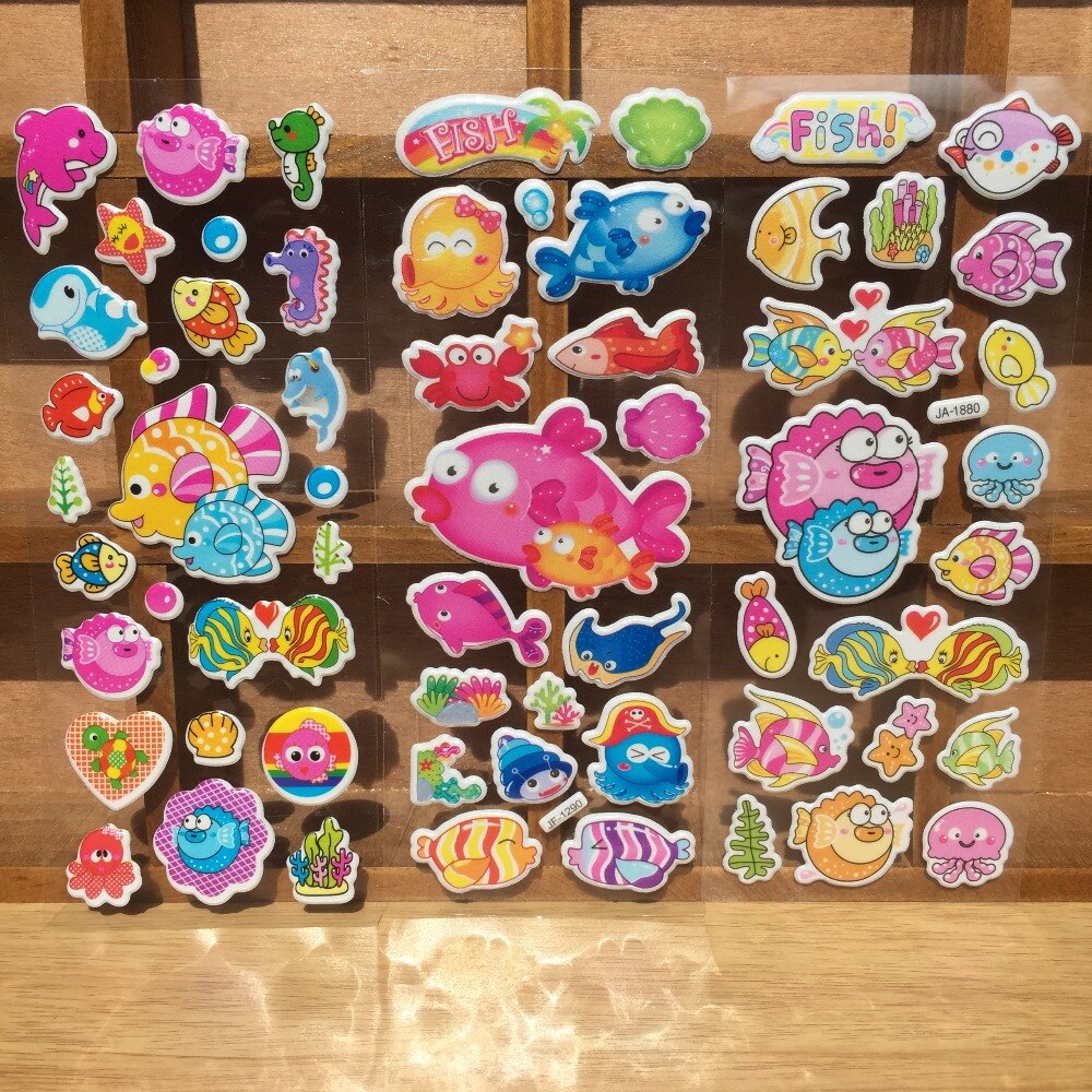 9 Stks/partij Onderwater Zee Vis Bubble Sticker 3D Puffy Foam Kinderen Notebook Stickers School Beloningen Kids Speelgoed Scrapbook