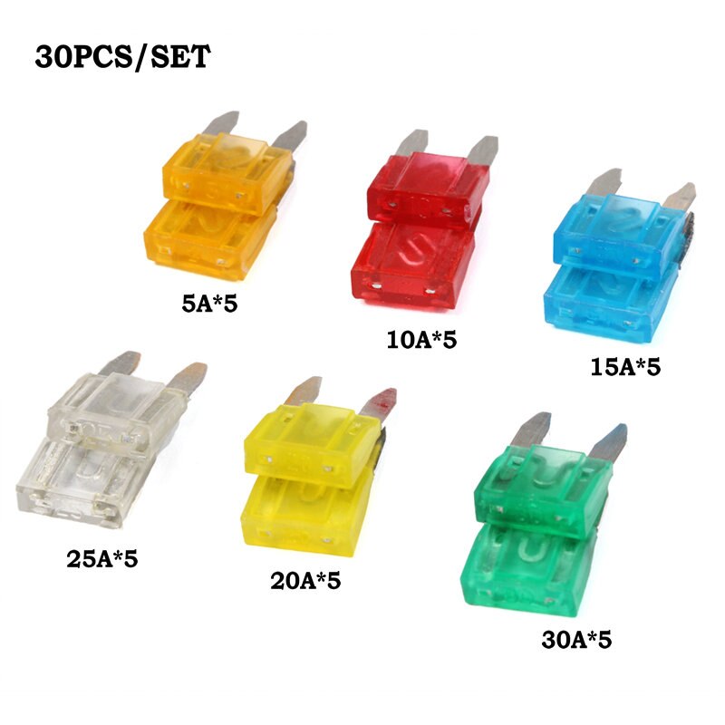 Auto Car Fuse Box 30PCS 5A-30A Car Auto Blade Mini Fuse Set ATC Clip Auto Blade Type Fuse Set Truck MIni Fuses