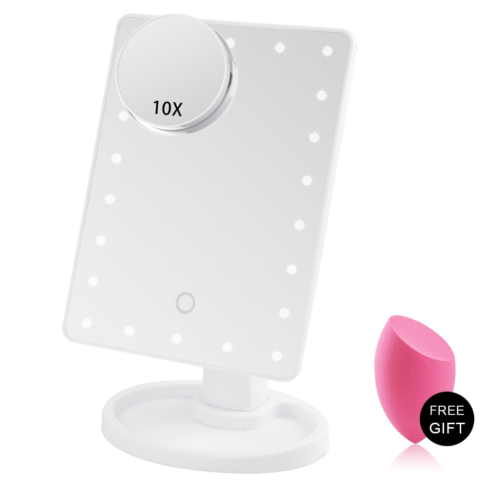 Kaptafelspiegel met verlichting, 16/22 led-helder touchscreen, flexibele cosmetische spiegel met vergrootglas , 10x 1x kaptafelspiegels