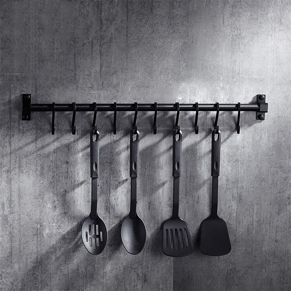 Matte Black Keuken Haak Rack Pantry Bar Plank Amerikaanse Stijl Ruimte Aluminium Frame Ware Gebruiksvoorwerp Tool Opslag
