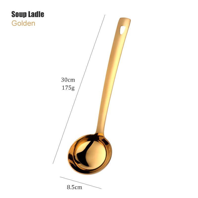 Gold Cooking Tools Set Stainless steel Soup Ladle Spatula Metal kitchenware Colander Rice Spoon Cake Shovel cookware: 2-1