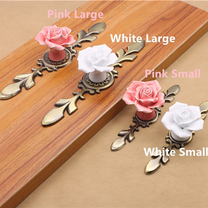 Puxadores de porta de base de liga cerâmica rosa flor/branco armário de cozinha gaveta armário botões único furo mobiliário punho