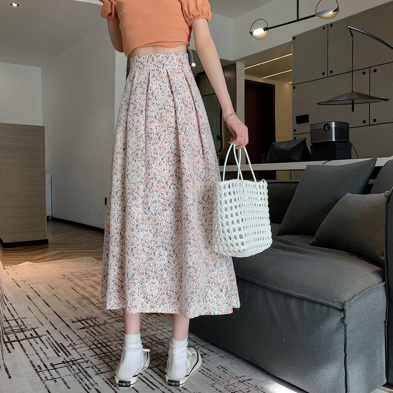 Jupe plissée à fleurs pour femmes, Style coréen, taille haute, Slim, décontractée, longue, été