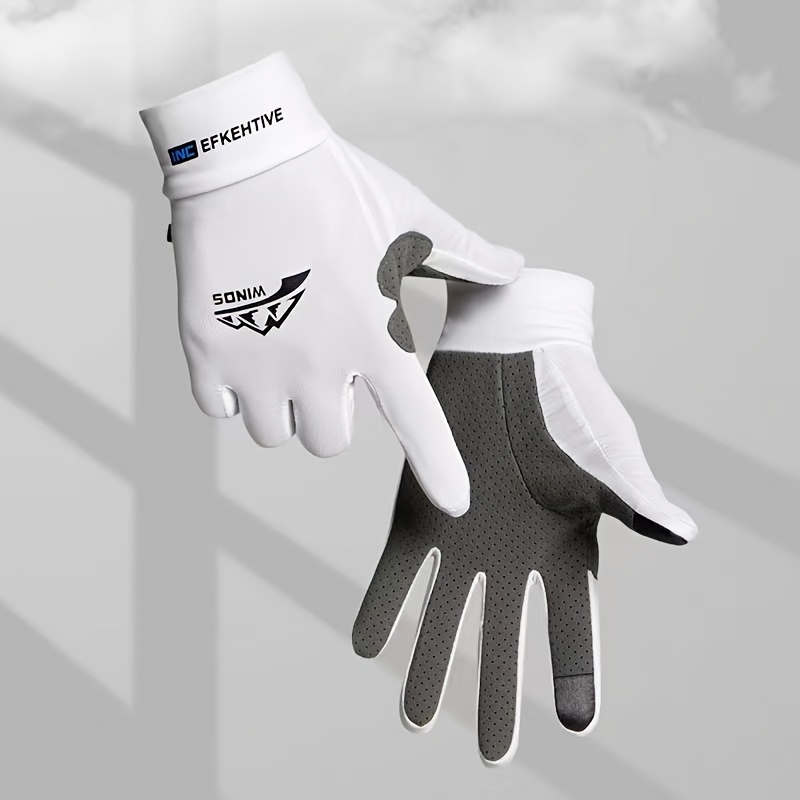 Guantes de protección solar, guantes de pesca para hombres y mujeres, guantes finos y transpirables para montar en hielo totalmente combinados, guantes adhesivos de verano: Blanco / L
