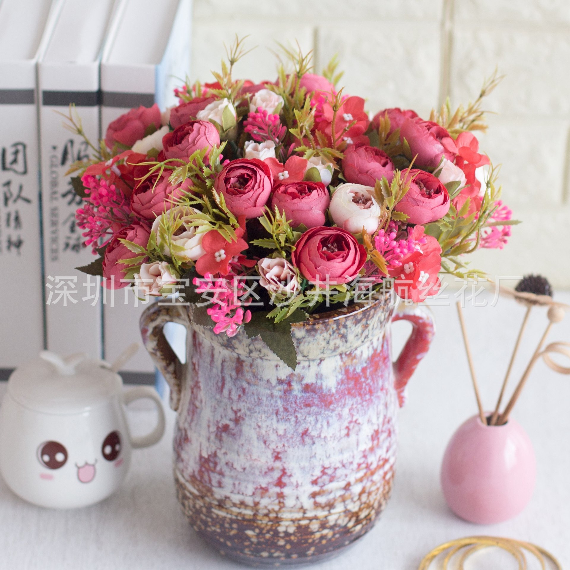 Hipster 5 têtes diamant thé bourgeon artificiel bouton de rose mariage décoratif fleur ameublement maison fleur européenne