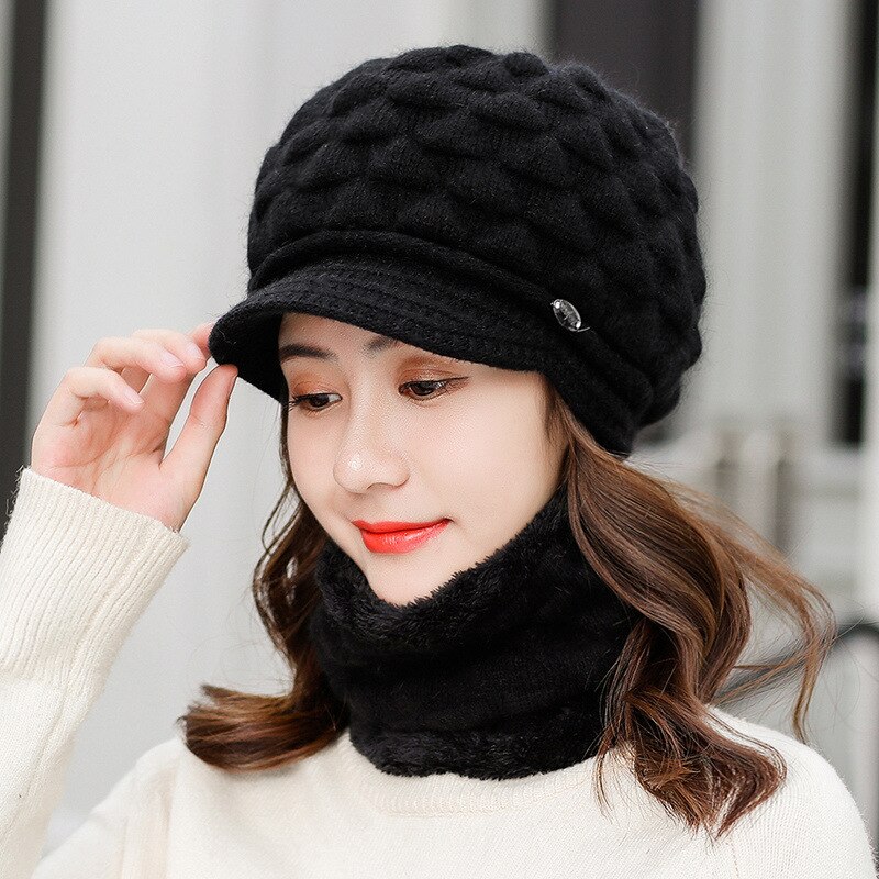 Ensemble bonnet et écharpe en laine pour femmes | Ensemble chapeau et écharpe d'hiver pour femmes, ensemble épais et en laine pour femmes, anneaux et écharpes chapeaux pour filles, bonnet unisexe