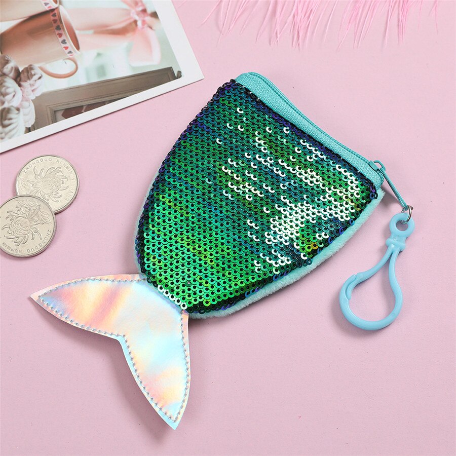 Women Kids Girl Sequins Mermaid Tail Coin Purse Mini Wallet Clutch Bags Holder Handbag Storage Birthday Christmas