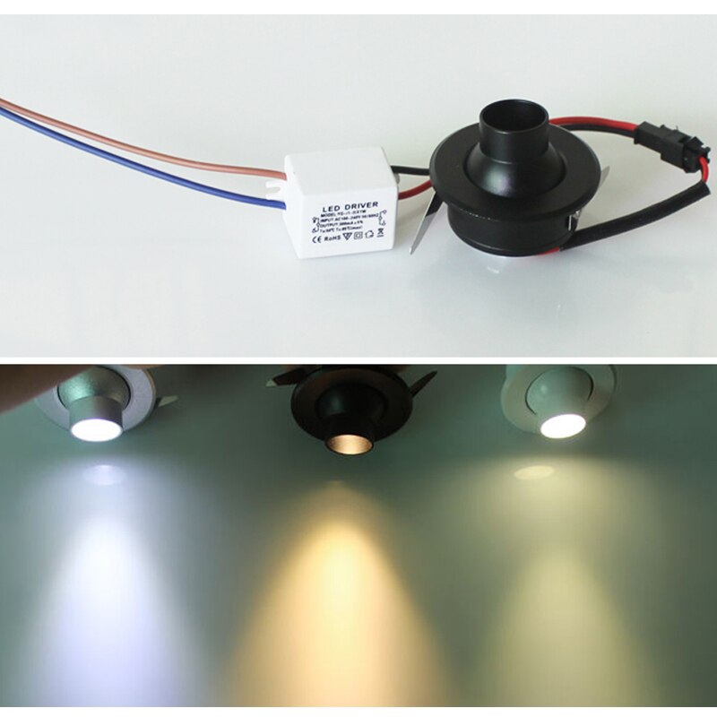 Uds foco LED de 1W Mini led empotrable de techo iluminación ajustable ángulo blanco cálido lámpara del Gabinete bombilla AC85-265V
