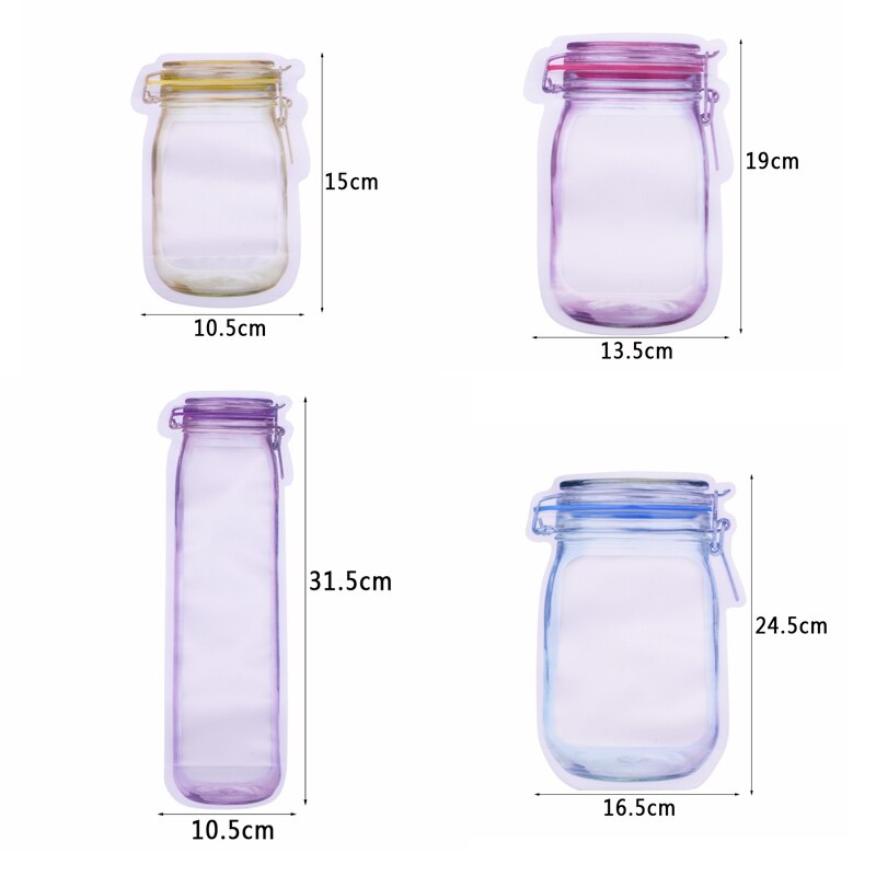 5 stks/partij Mason Jar Ziplock Zakken Herbruikbare Snack Seal Voedsel Saver Opbergtas voor Thuis Keuken Draagbare Voedsel Pakket Tas levert 7