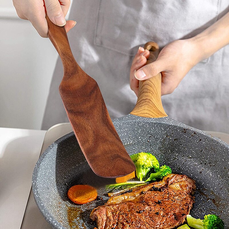 6 Pcs Wooden Spurtle Set, Teak Spurtle Set Heat Resistant Wooden Spatula Cooking Utensils Set Non-Stick Wooden Spoons