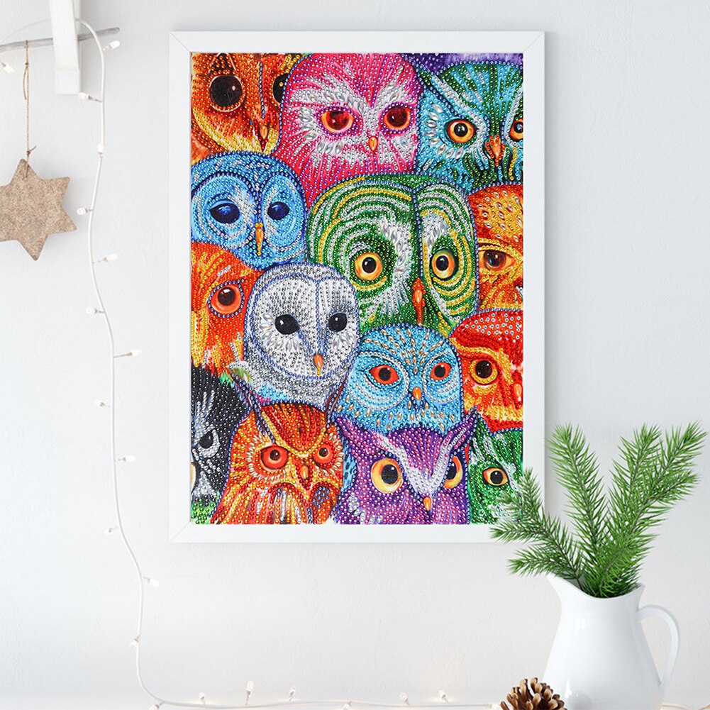 5d originale malerier og harpiks pailletter med ugle runde diamant harpiks diamant maleri 30*40cm