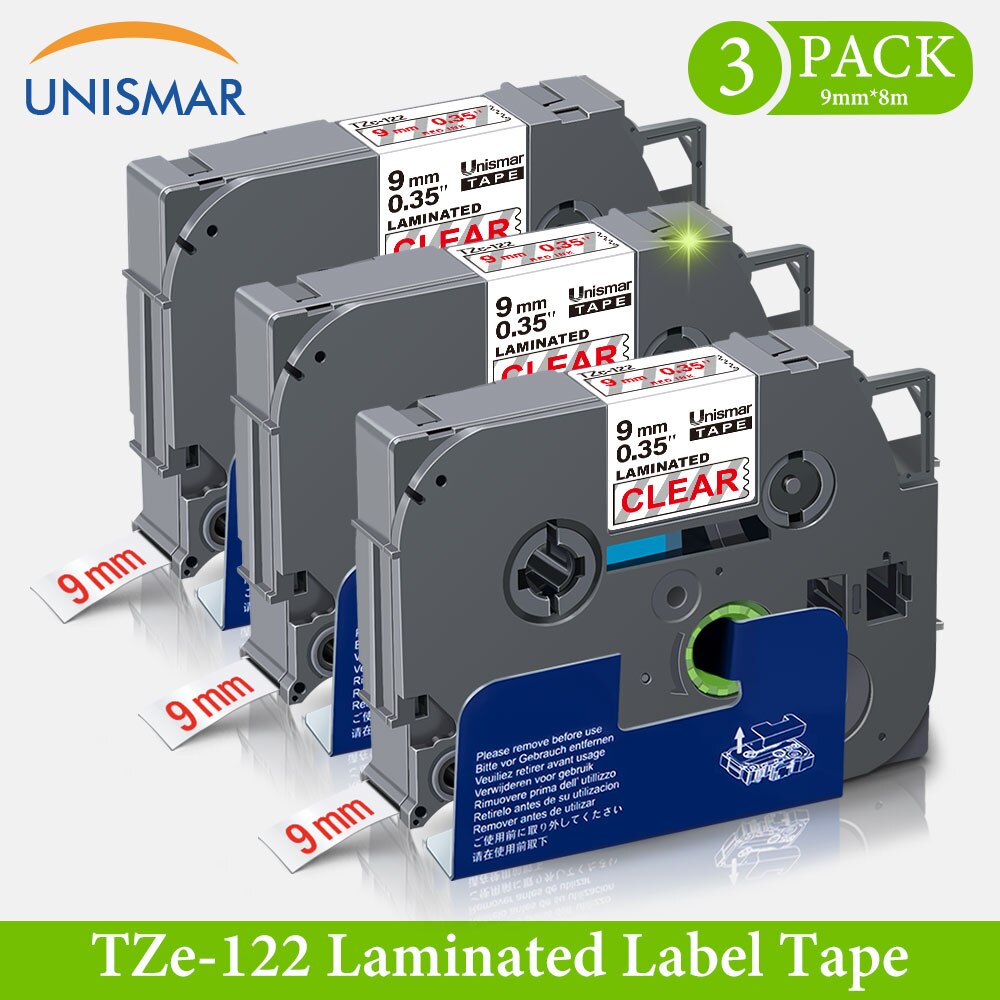 3PK 9mm tze Tape Blue on White tze-223 tz223 Compatible Brother Labller 8m Long Laminated Printer Ribbon for P Touch H105 3600: Red on Clear