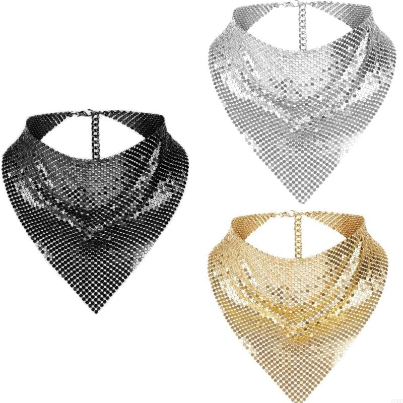 39BB Bufandas metálicas unisex para cuello Pañuelo brillante Bufanda para club Ropa para cuello