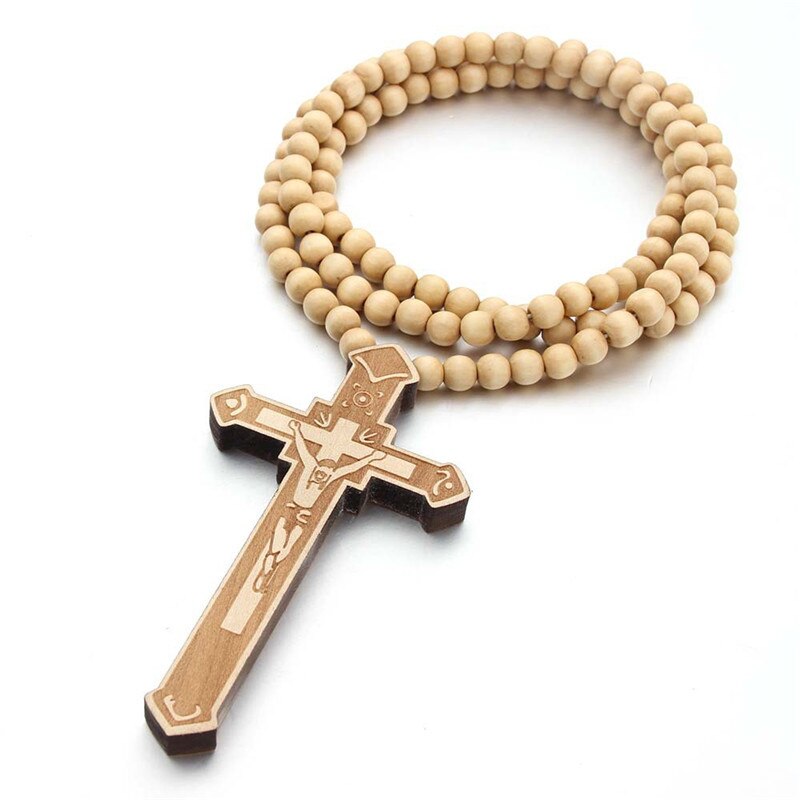 Rosarios catolicos jesus kors halskæde træ cruz de madera religiøse smykker kapel katolsk kors crucifijo erkek kolye