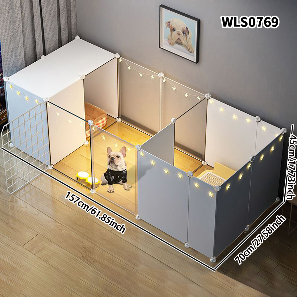 Valla para mascotas, puerta de aislamiento para perros, jaula para perros, barandilla de hierro para perros de tamaño pequeño, Perrera interior de peluche, valla para el hogar, jaula para perros: Rosa