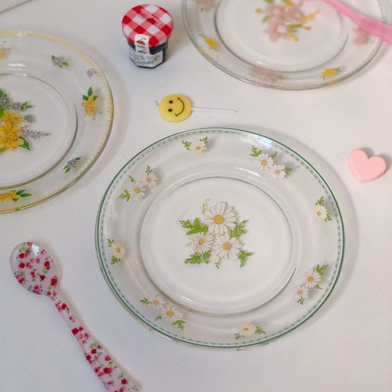 Cutelife nordisk tusindfryd gennemsigtig glasfad tallerken kage vintage salat dessert kaffe tallerken sød morgenmad fest bryllup tallerkener