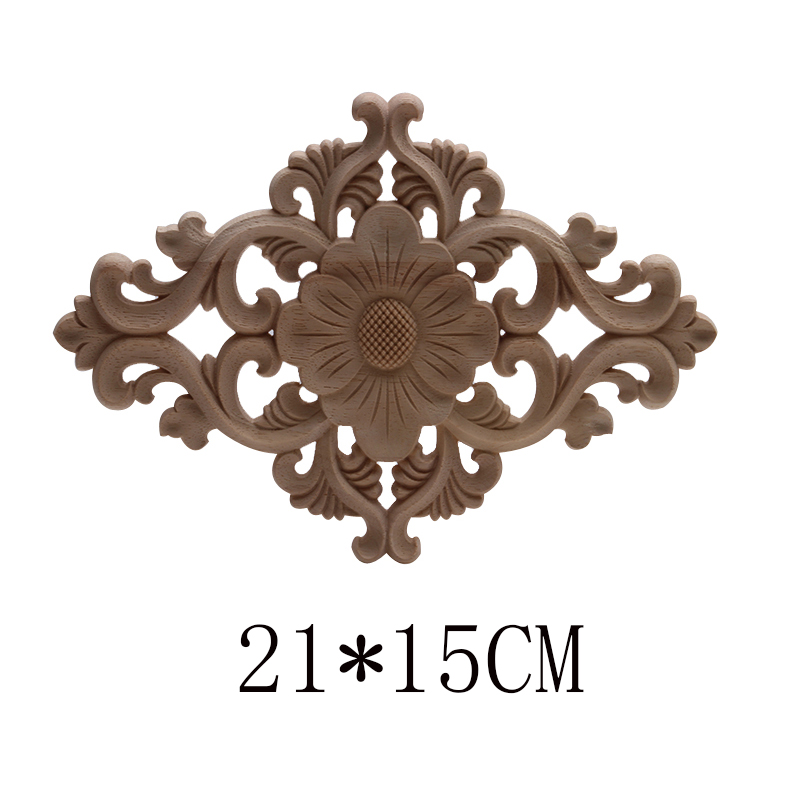 Figurines de madera Onlay apliques de madera Calcomanía para madera decoración antiguo europeo largo grande Floral mueble madera gabinete paredes: C232-3