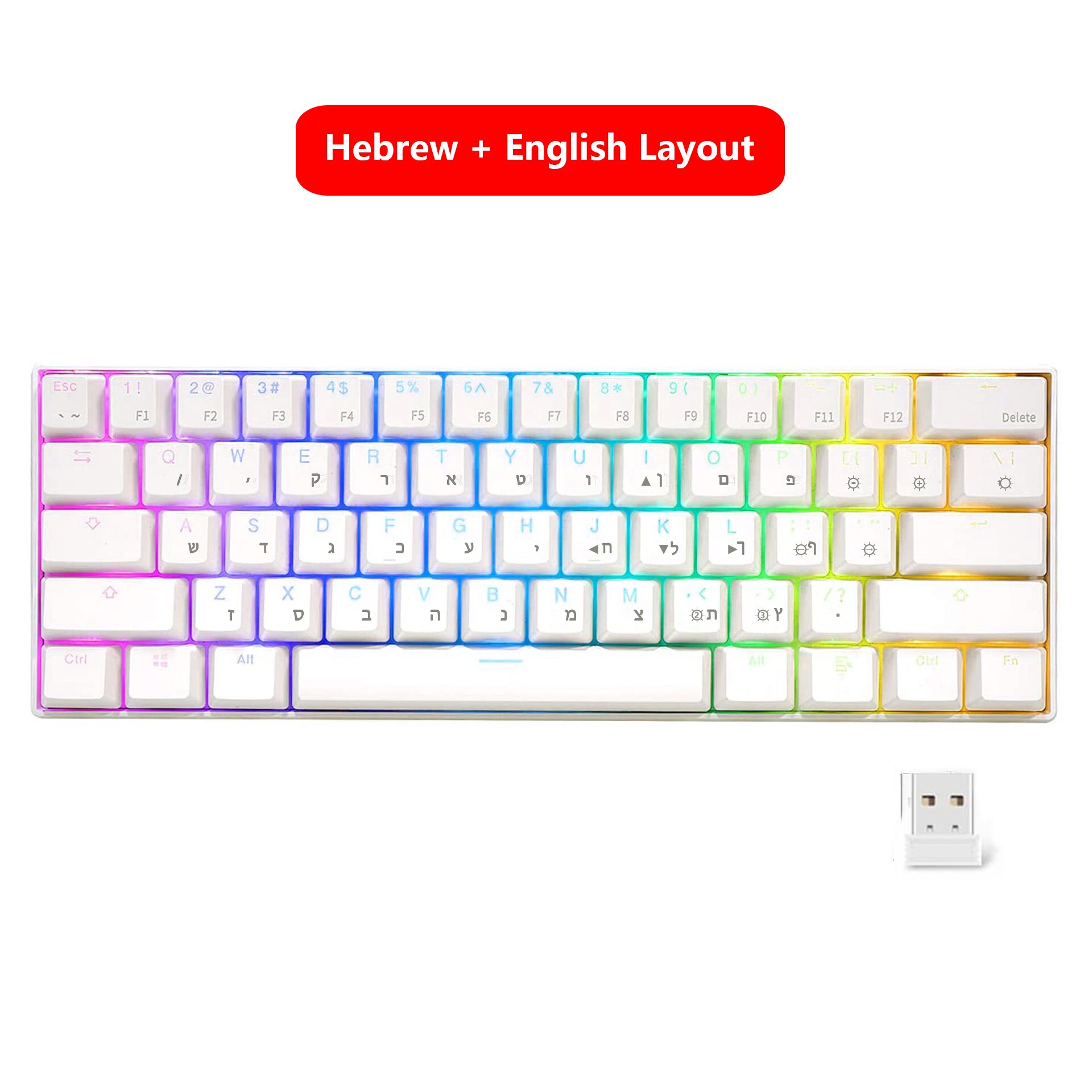 RedThunder Rechargeable Wireless 60% Mechanical Keyboard, True RGB Backlit, 61 Keys Compact Layout Keyboard for Laptop PC Mac: Wireless White IS / Blue Switch