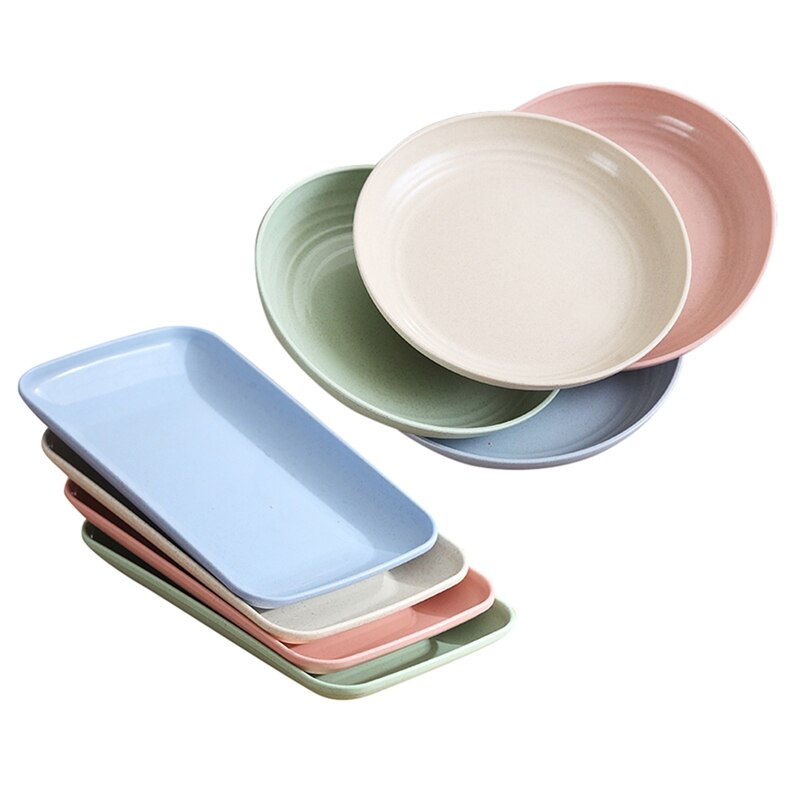 8PCS Wheat Straw Plate Set Dishes Lightweight Unbreakable Dinner Plates Dessert Home Picnic Salad: Default Title